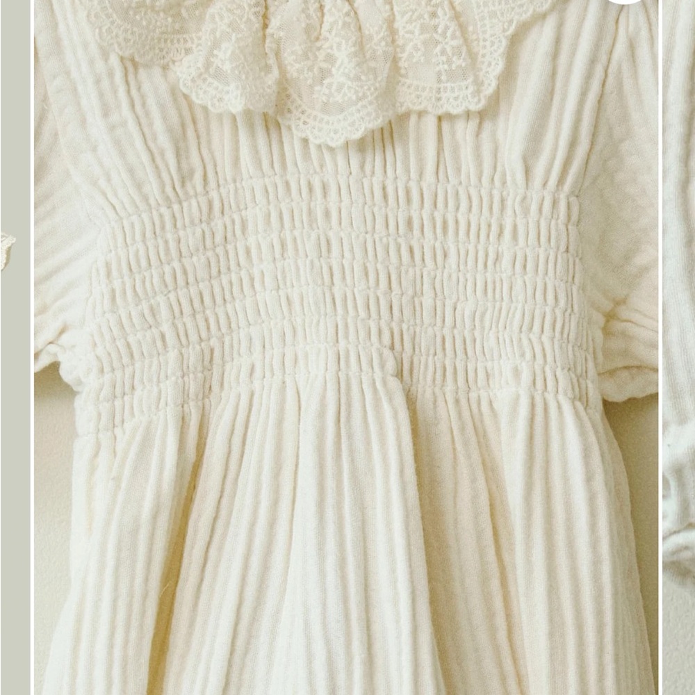 Cream Lace-Trimmed Kids Bodysuit MOMMY & ME BORA ONESIE - Picture 2 of 4